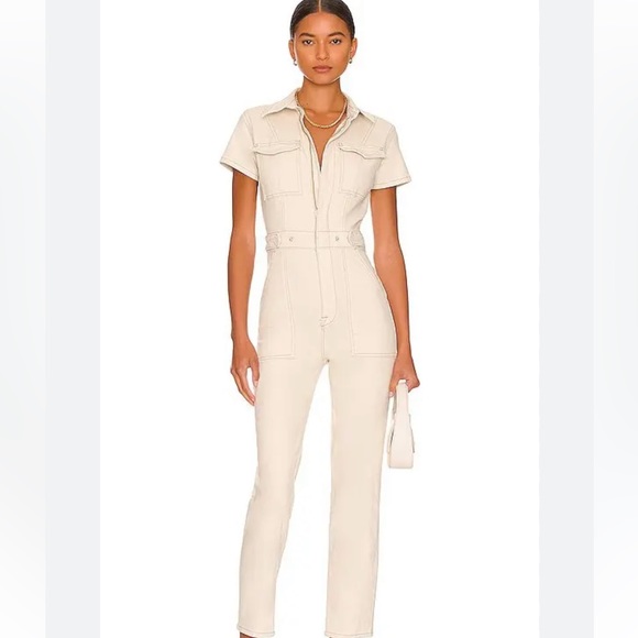 Good American Pants - good american bone color jean jumpsuit